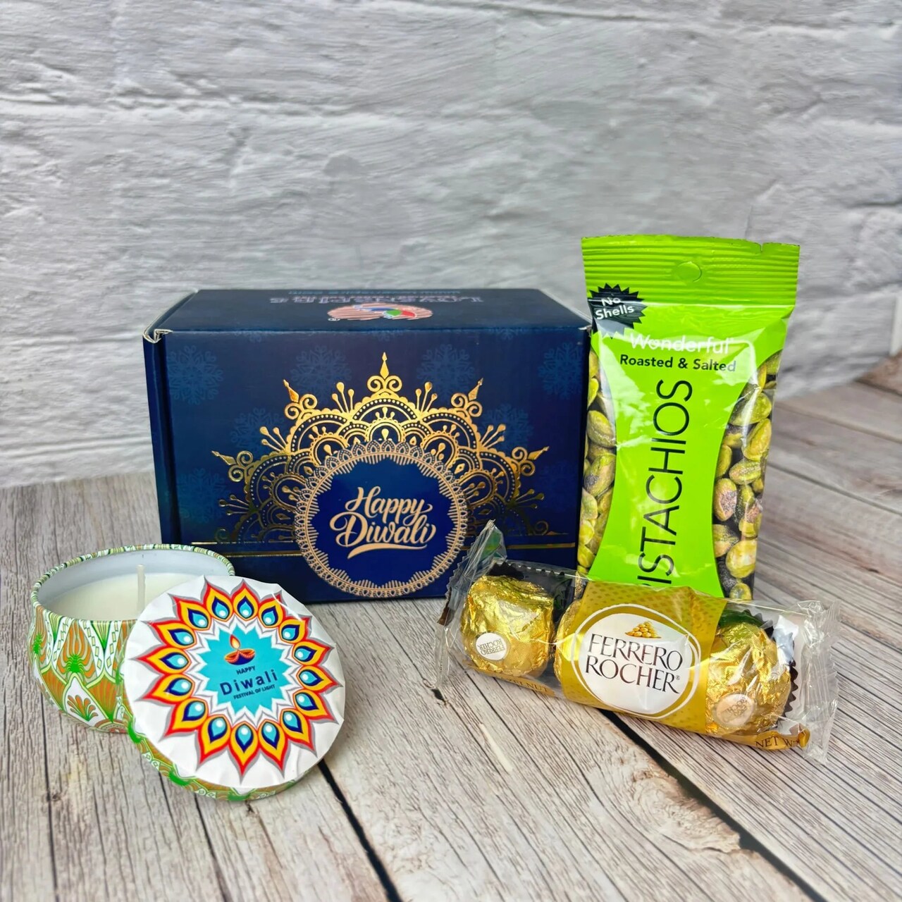 Premium Diwali Gift Hamper Box - Festive Diwali Gift Set with Candles Chocolates Dry Fruits & Happy Diwali Stickers - Ideal for Corporate Family Friends & Office Presents